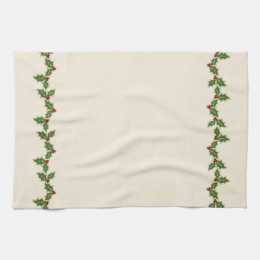 Kerst Holly Berry Border Cream Theedoek (Horizontaal)