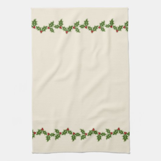 Kerst Holly Berry Border Cream Theedoek (Verticaal)