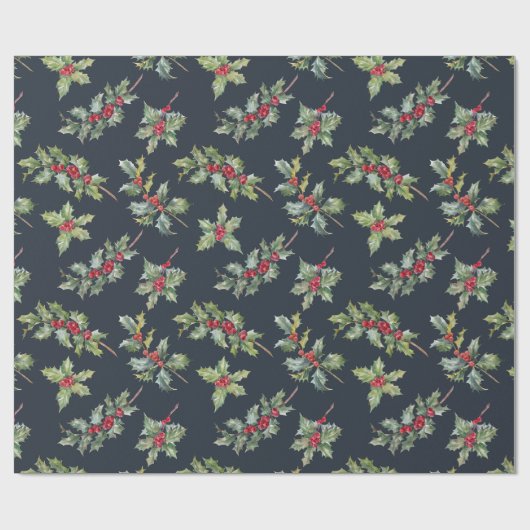 Kerst Holly Berry Branches met bladeren Cadeaupapier (Vlak)