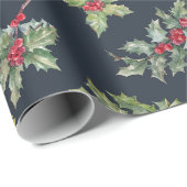 Kerst Holly Berry Branches met bladeren Cadeaupapier (Rol Hoek)