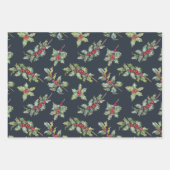 Kerst Holly Berry Branches met bladeren Inpakpapier Vel (Voorkant 3)