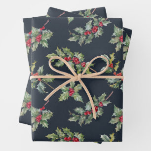 Kerst Holly Berry Branches met bladeren Inpakpapier Vel