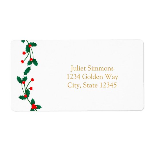 Kerst Holly Berry Elegant Adreslabel Etiket (Voorkant)