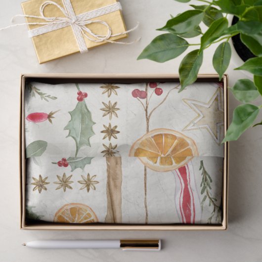 Kerst Holly Berry kaneel Sinaasappel Decoupage Tissuepapier (Geschenk)