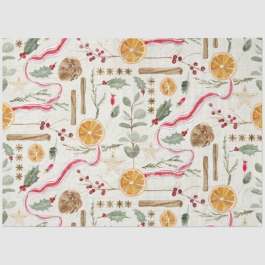 Kerst Holly Berry kaneel Sinaasappel Decoupage Tissuepapier (Voorkant)