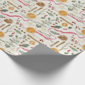 Kerst Holly Berry kaneel Sinaasappel rood lint Cadeaupapier (Hoek)