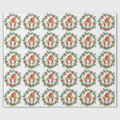 Kerst Holly Berry krans rode kabouter Waterverf Cadeaupapier (Vlak)