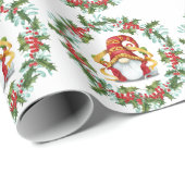 Kerst Holly Berry krans rode kabouter Waterverf Cadeaupapier (Rol Hoek)