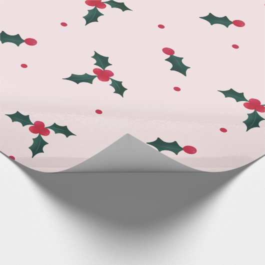 Kerst Holly Berry & Leaves Holiday Cadeaupapier (Hoek)
