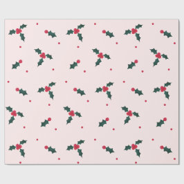Kerst Holly Berry & Leaves Holiday Cadeaupapier