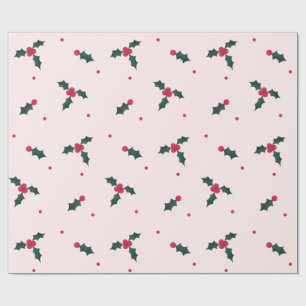 Kerst Holly Berry & Leaves Holiday Cadeaupapier