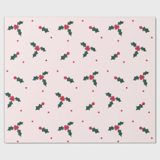 Kerst Holly Berry & Leaves Holiday Cadeaupapier