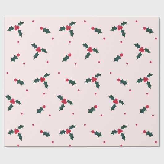 Kerst Holly Berry & Leaves Holiday Cadeaupapier (Vlak)