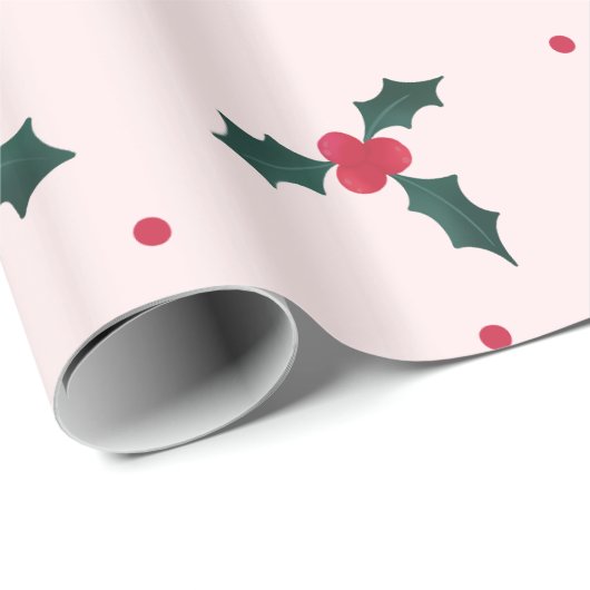 Kerst Holly Berry & Leaves Holiday Cadeaupapier (Rol Hoek)
