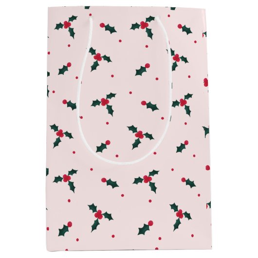 Kerst Holly Berry & Leaves Holiday Medium Cadeauzakje (Voorkant)