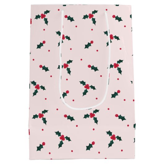Kerst Holly Berry & Leaves Holiday Medium Cadeauzakje (Achterkant)