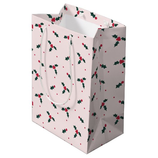 Kerst Holly Berry & Leaves Holiday Medium Cadeauzakje (Achterkant Gekanteld)