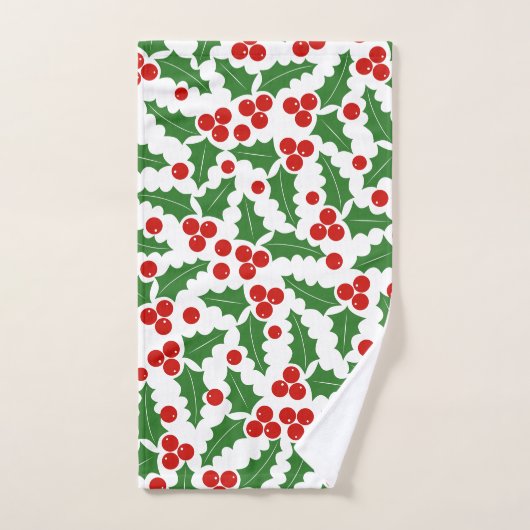 Kerst Holly Berry patroon rood en groen Bad Handdoek (Handdoek)