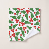 Kerst Holly Berry patroon rood en groen Bad Handdoek (Wasdoekje)