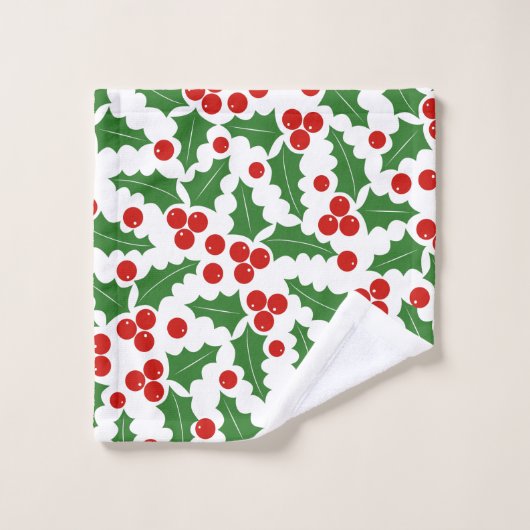 Kerst Holly Berry patroon rood en groen Bad Handdoek (Wasdoekje)
