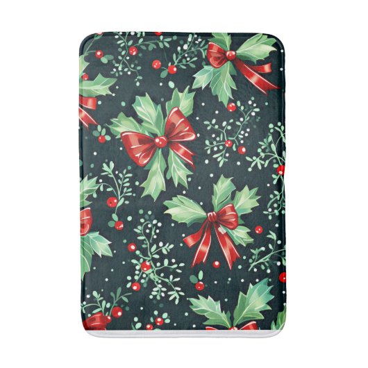 Kerst Holly Berry Pattern Badmat (Voorkant Verticaal)