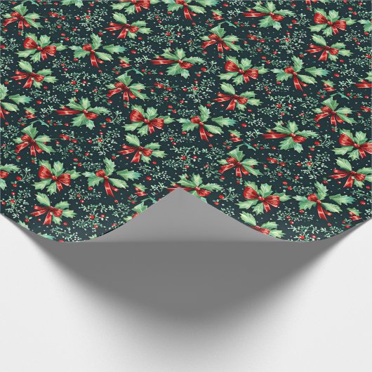 Kerst Holly Berry Pattern Cadeaupapier (Hoek)