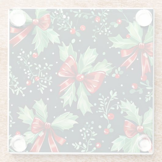 Kerst Holly Berry Pattern Glazen Onderzetter (Achterkant)