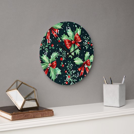 Kerst Holly Berry Pattern Grote Klok (Kantoor)