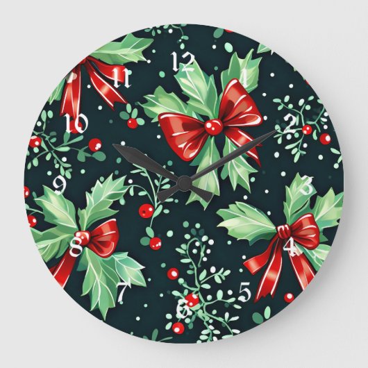 Kerst Holly Berry Pattern Grote Klok (Voorkant)