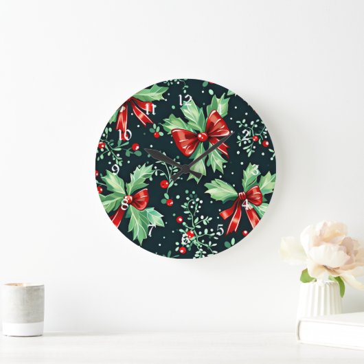 Kerst Holly Berry Pattern Grote Klok (Huis)