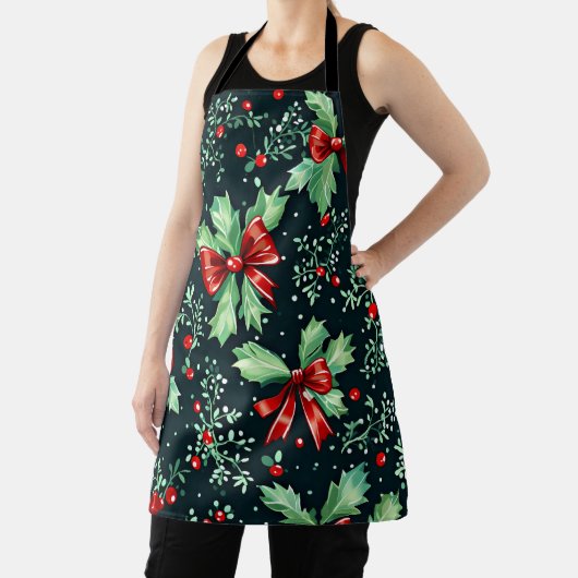 Kerst Holly Berry Pattern Schort (Insitu)