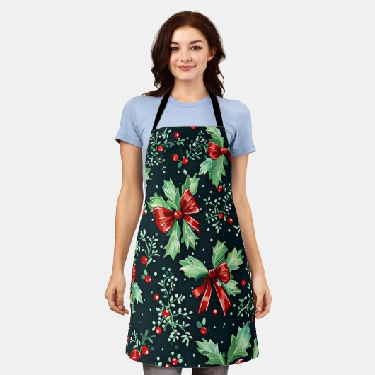 Kerst Holly Berry Pattern Schort (Gedragen)