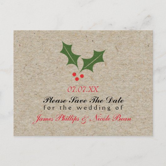 Kerst Holly Berry Vakantie Kraft Brown Briefkaart (Voorkant)