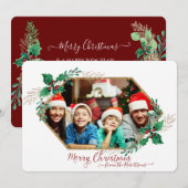 Kerst Holly Bes Hexagoon Gouden Glitter en Foto Feestdagenkaart (Voorkant / Achterkant)