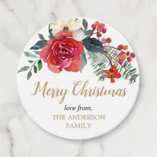 Kerst holly bessen bloemengroen cadeau labels