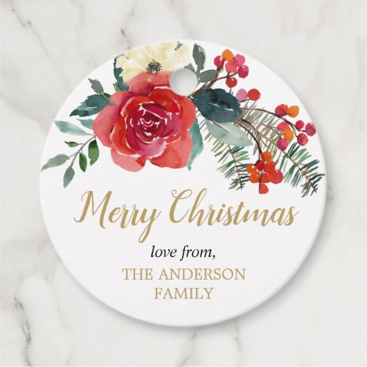 Kerst holly bessen bloemengroen cadeau labels (Voorkant)