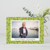 Kerst Holly & bessen gelukkigste Feestdagen foto Feestdagenkaart (Staand voorkant)