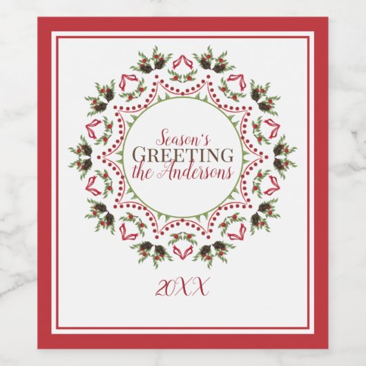 Kerst Holly bessen groen gebladerte krans Wijn Etiket (Enkel label)