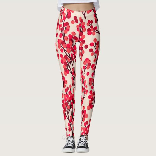 Kerst Holly bessen naadloos patroon Leggings (Voorkant)
