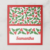 Kerst holly bessengrens gevouwen escort plaatskaartje (Buitenkant ongevouwen)