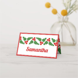 Kerst holly bessengrens gevouwen escort plaatskaartje