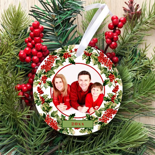 Kerst Holly bladeren & bessen aangepaste foto Keramisch Ornament