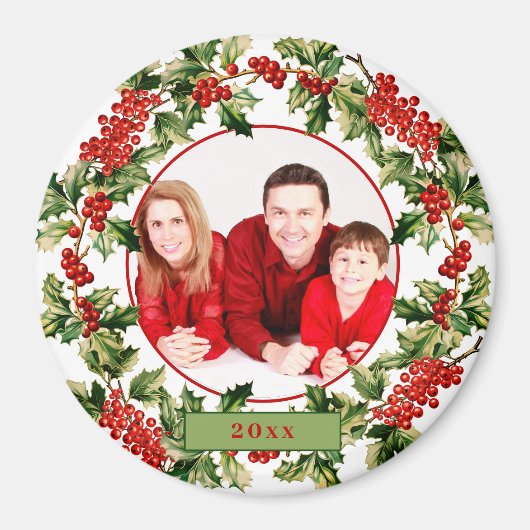 Kerst Holly bladeren & bessen aangepaste foto Magneet (Voorkant)