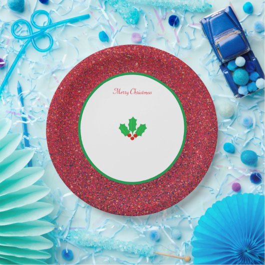 Kerst Holly bladeren & bessen op wit en rood Papieren Bordje (Feest)