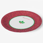 Kerst Holly bladeren & bessen op wit en rood Papieren Bordje (Gekanteld)