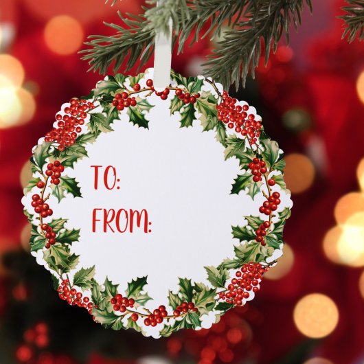 Kerst Holly bladeren & bessen Vrolijk Kerstfeest Ornament Kaart