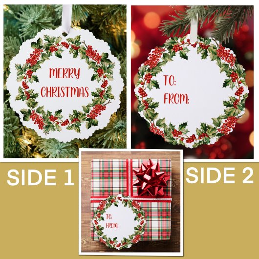 Kerst Holly bladeren & bessen Vrolijk Kerstfeest Ornament Kaart