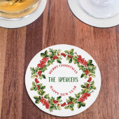 Kerst Holly bladeren & bessen Vrolijk Kerstfeest Ronde Kartonnen Onderzetter