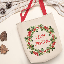 Kerst Holly bladeren & bessen Vrolijk Kerstfeest Tote Bag