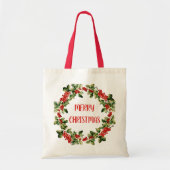 Kerst Holly bladeren & bessen Vrolijk Kerstfeest Tote Bag (Voorkant)